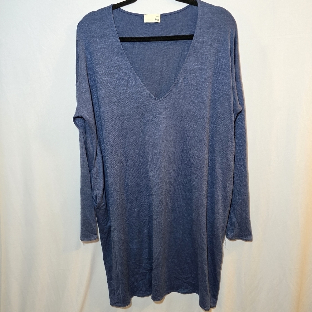 Wilfred Free Blue V Neck Long Sleeve Tunic Top Layering Lagenlook, sz L